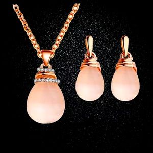 New Opal Water Drop Necklace& Earrings Jewelry Set